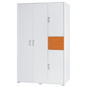 Šatní skříň v bílé barvě v kombinaci s oranžovým leskem 117 cm F1061