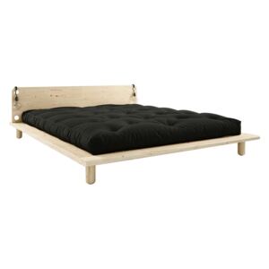 Dvoulůžková postel z masivního dřeva s čelem, lampičkami a černou matrací Double Latex Karup Design Peek, 140 x 200 cm