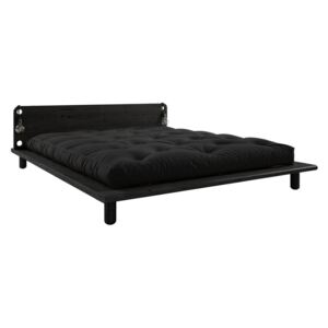Černá dvoulůžková postel z masivního dřeva s čelem, lampičkami a černou matrací Double Latex Karup Design Peek, 160 x 200 cm