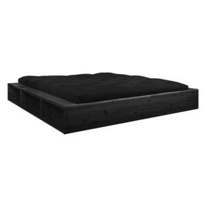 Černá dvoulůžková postel z masivního dřeva s černým futonem Comfort Karup Design, 160 x 200 cm
