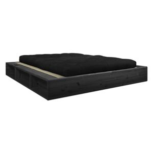 Černá dvoulůžková postel z masivního dřeva s černým futonem Double Latex a tatami Karup Design, 180 x 200 cm