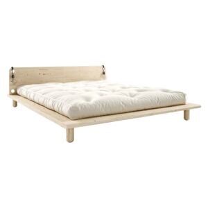 Dvoulůžková postel z masivního dřeva s čelem, lampičkami a matrací Double Latex Karup Design Peek, 180 x 200 cm