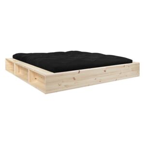 Dvoulůžková postel z masivního dřeva s úložným prostorem a černým futonem Double Latex Karup Design, 180 x 200 cm