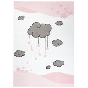 Dětský kusový koberec LUNA Mráčky růžový / bílý Rozměr: 80x150 cm