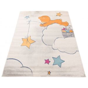 Dětský kusový koberec LILA H186A Míša mráčky hvězdičky bílý / oranžový Rozměr: 80x150 cm