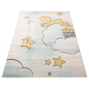 Dětský kusový koberec LILA H186A Míša mráčky hvězdičky bílý / modrý Rozměr: 80x150 cm