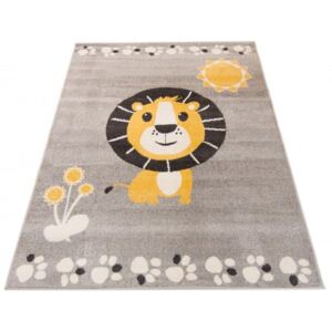 Dětský kusový koberec HAPPY H319A Lvíček tmavě šedý / žlutý Rozměr: 80x150 cm