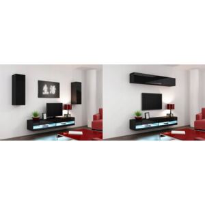 Luxusní obývací stěna VIGO NEW sestava 10 Barevné provedení VIGO: Černá / Černý lesk, LED osvětlení: Modré +699Kč