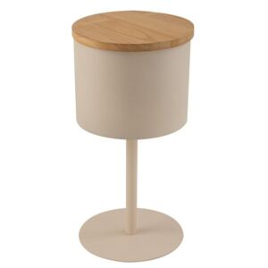 Béžový kovový odkládací stolek s dřevěným víkem - Ø30*59cm