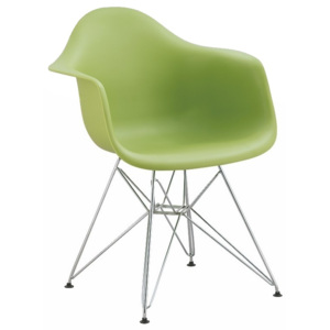 Jídelní plastová židle v zelené barvě na kovové konstrukci KN505