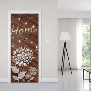 GLIX Fototapeta na dveře - Modern Flowers And Wood Planks "Sweet Home" | 91x211 cm