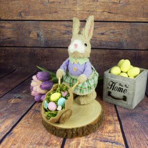 Jarní dekorace- textilní zajíček s vozíčkem, 28 cm