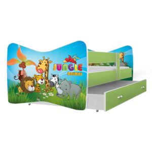 Pohádková dětská postel TOMI se zásuvkou, 140x70, zelená/VZOR 21