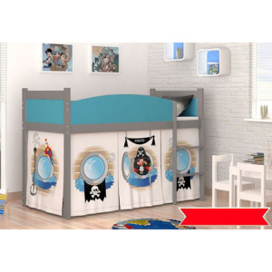 Dětská stanová postel SWING + matrace + rošt ZDARMA, 184x80, šedá/vzor PIRÁT/modrá