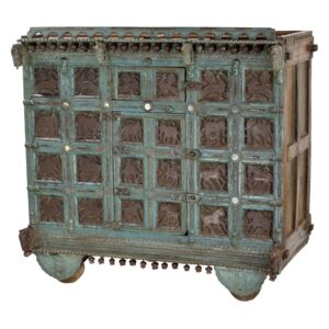 Sanu Babu Truhla z teakového dřeva zdobená kováním, antik kus, 125x69x124cm
