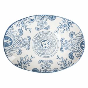 VILLA D’ESTE HOME Oválný jídelní talíř Classic Nouveau, bílá, modré zdobení