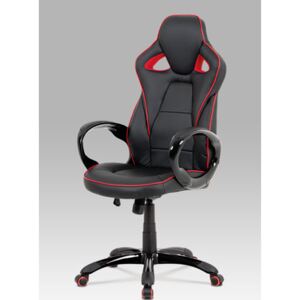 Autronic - Kancelářská židle, černá-červená ekokůže, houpací mech, plastový kříž - KA-E812 RED