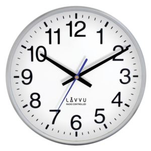 Stříbrné hodiny LAVVU FACTORY Metallic Silver řízené rádiovým signálem