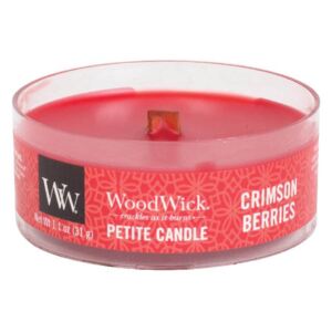 WoodWick - vonná svíčka Petite, Crimson Berries (Červená jeřabina) 31g (Šťavnaté bobule jeřabiny smíchané s nádechem teplého koření a vůní jmelí.)