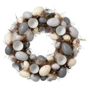 Velikonoční věnec s vajíčky a peříčky - Ø 35 cm