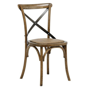 Jídelní židle s antik mořením a s ratanovým sedákem SET 2 ks DO204