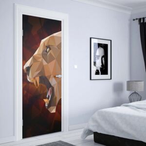 GLIX Fototapeta na dveře - Polygon Lioness Dark Colours | 91x211 cm