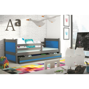 Dětská postel FIONA + matrace + rošt ZDARMA, 90x200 cm, grafit, blankytná