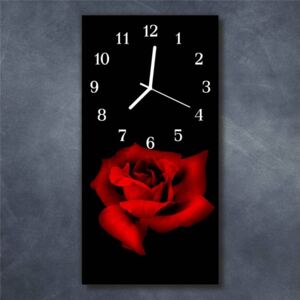 E-shop24, 60x30 cm, Hnn10983305 Nástěnné hodiny obrazové na skle - Růže červená