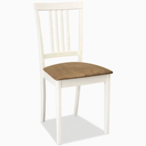 Dřevěná jídelní židle bílé barvy s čalouněným sedákem KN278