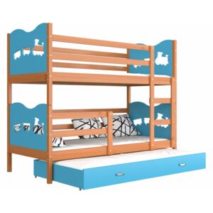Patrová postel MAXIM pro 3 osoby s přistýlkou (Olše), Modrá