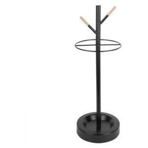 SELECT TIME Černý kovový stojan na deštníky Fureo, dřevěný detail