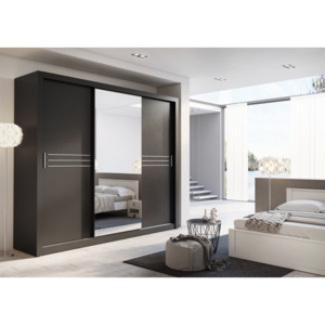 Moderní šatní skříň v elegantní černé barvě se zrcadlem KN344