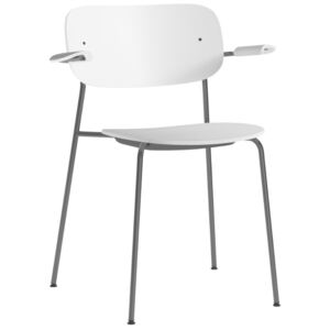 Bílá plastová jídelní židle MENU CO s područkami
