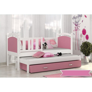 Dětská postel DOBBY P2 color + matrace + rošt ZDARMA, 184x80, bílá/růžová