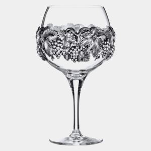 Luxusní sklenice na víno s dekorací, postříbřená mosaz, 1 kus