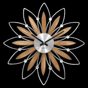 Dřevěné stříbrné hodiny LAVVU CRYSTAL Flower