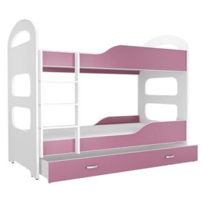 Dětská patrová postel PATRIK 2 COLOR + matrace + rošt ZDARMA, 190x80, bílý/růžový