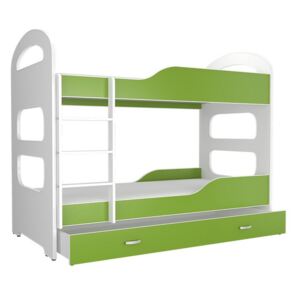 Dětská patrová postel PATRIK 2 COLOR + matrace + rošt ZDARMA, 190x80, bílý/zelený