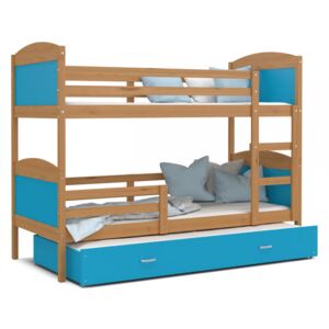 Patrová postel MATOUŠ pro 3 osoby s přistýlkou (Olše), Modrá