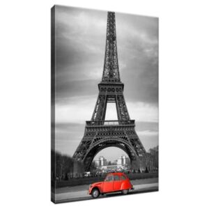 Obraz na plátně Červené auto pod Eiffelovou věží 20x30cm 1116A_1S