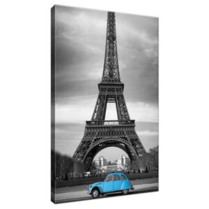 Obraz na plátně Modré auto před Eiffelovou věží 20x30cm 1804A_1S