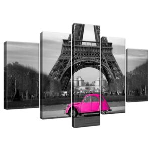 Obraz na plátně Růžové auto v Paříži 100x63cm 2004A_5D