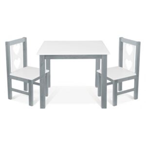 BABY NELLYS Dětský nábytek - 3 ks, stůl s židličkami - šedá , bílá, B/05