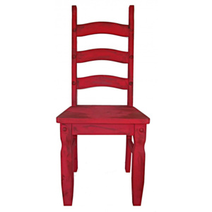 Dřevěná masívní židle v červeném provedení s výraznou patinou