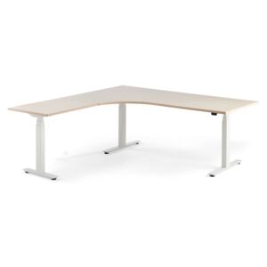 AJ Produkty Výškově stavitelný stůl Modulus, rohový, 2000x2000 mm, bílý rám, bříza
