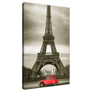 Obraz na plátně Červené auto před Eiffelovou věží v Paříži 20x30cm 3533A_1S