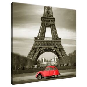 Obraz na plátně Červené auto před Eiffelovou věží v Paříži 30x30cm 3533A_1AI