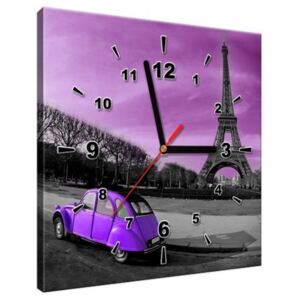 Obraz s hodinami Fialový Citroën 2cv v Paříži 30x30cm ZP1375A_1AI