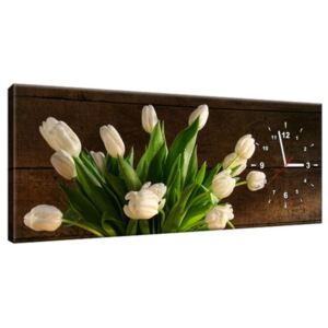 Tištěný obraz s hodinami Okouzlující bílé tulipány 100x40cm ZP1364A_1I