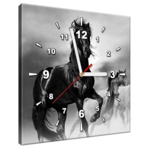 Obraz s hodinami Pozorný černý kůň 30x30cm ZP2501A_1AI